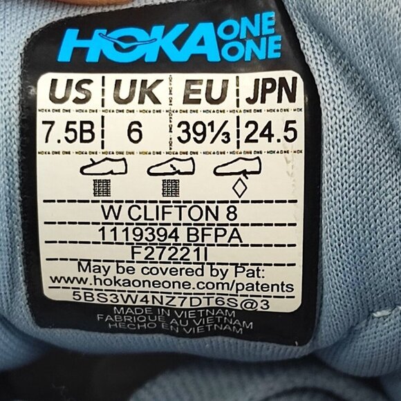 Hoka One One Women's Clifton 8 Blue Mesh Lace Up Running Sneakers Size 7.5B US - Picture 9 of 13